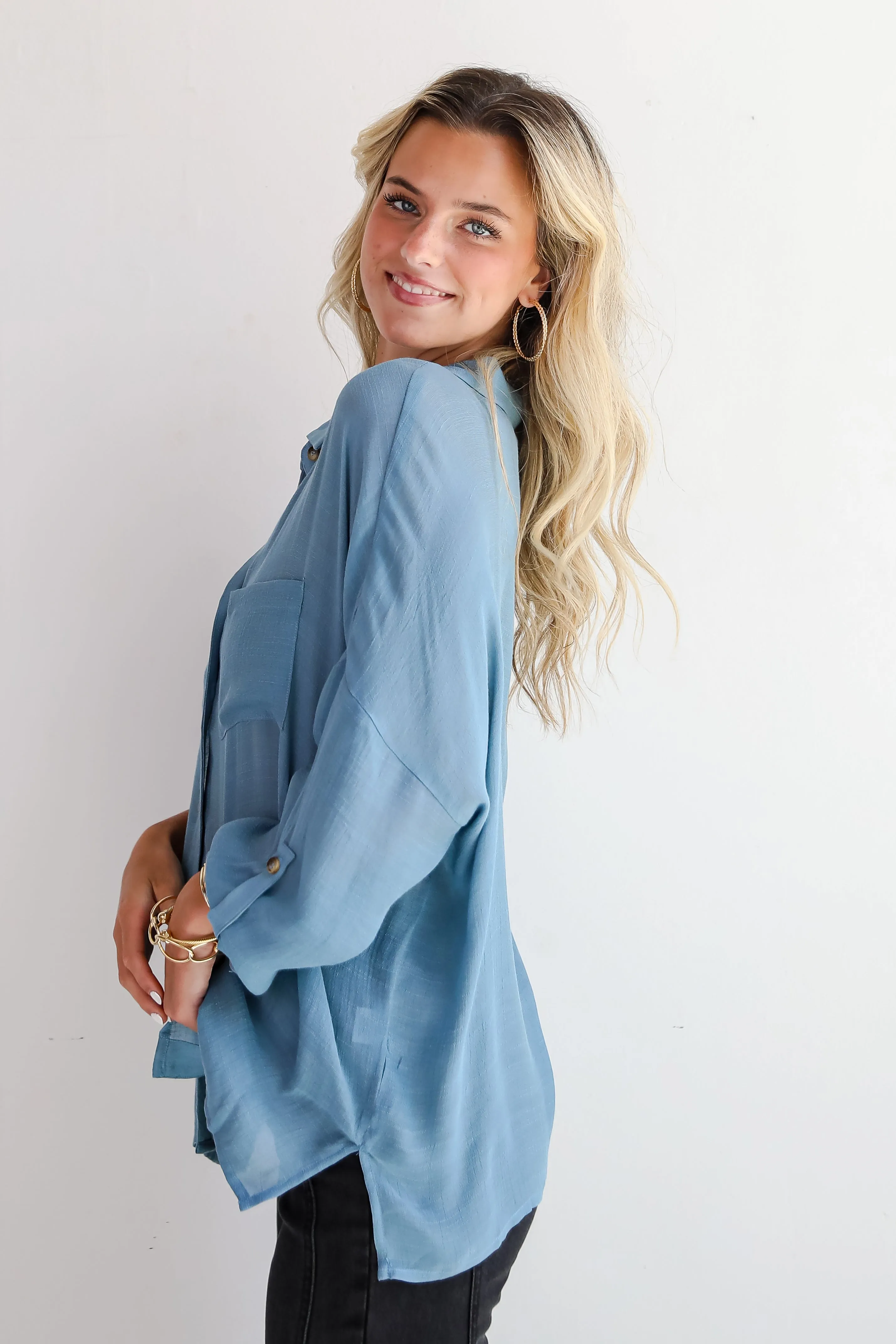 FINAL SALE - Compelling Composure Oversized Button-Up Blouse