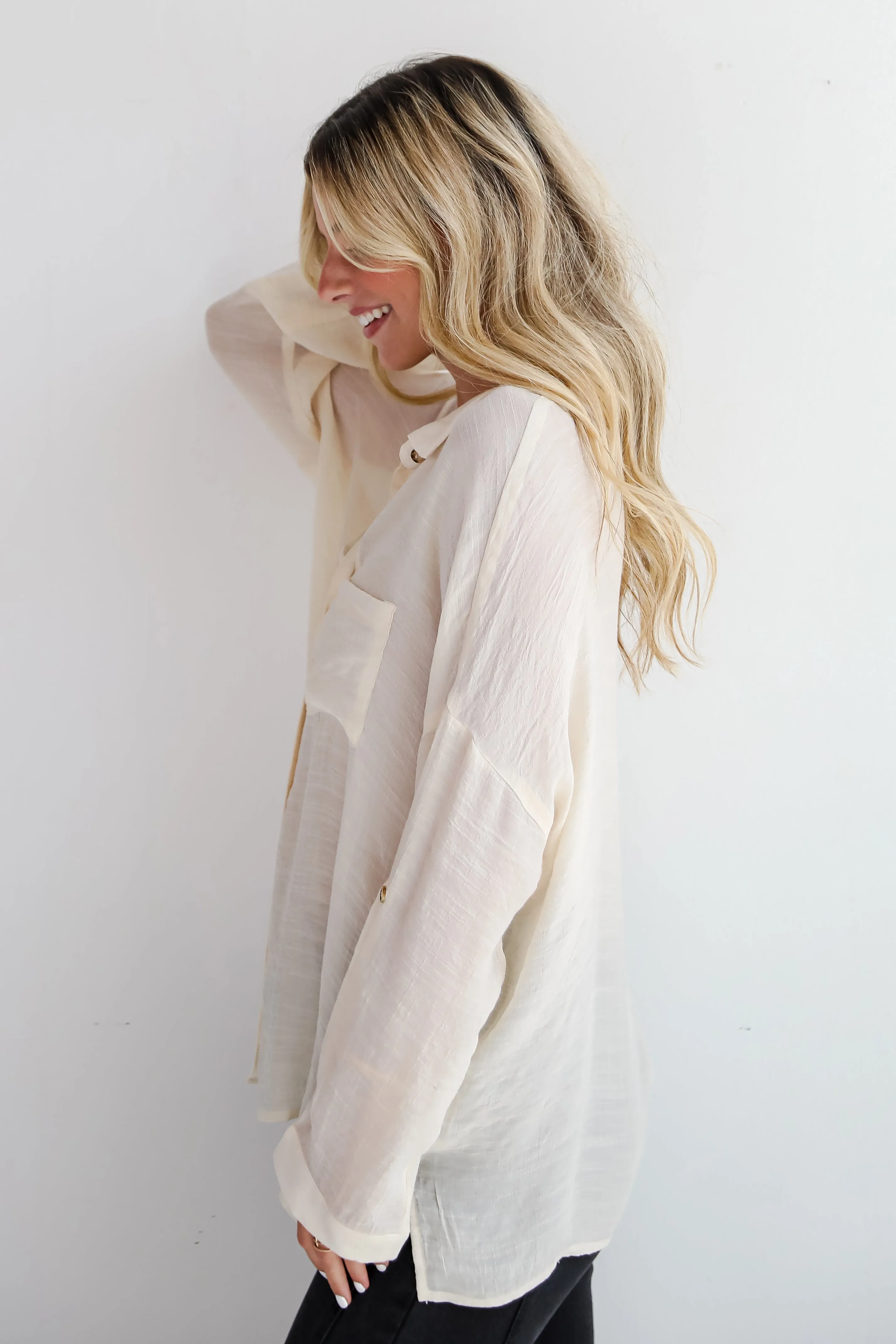 FINAL SALE - Compelling Composure Oversized Button-Up Blouse