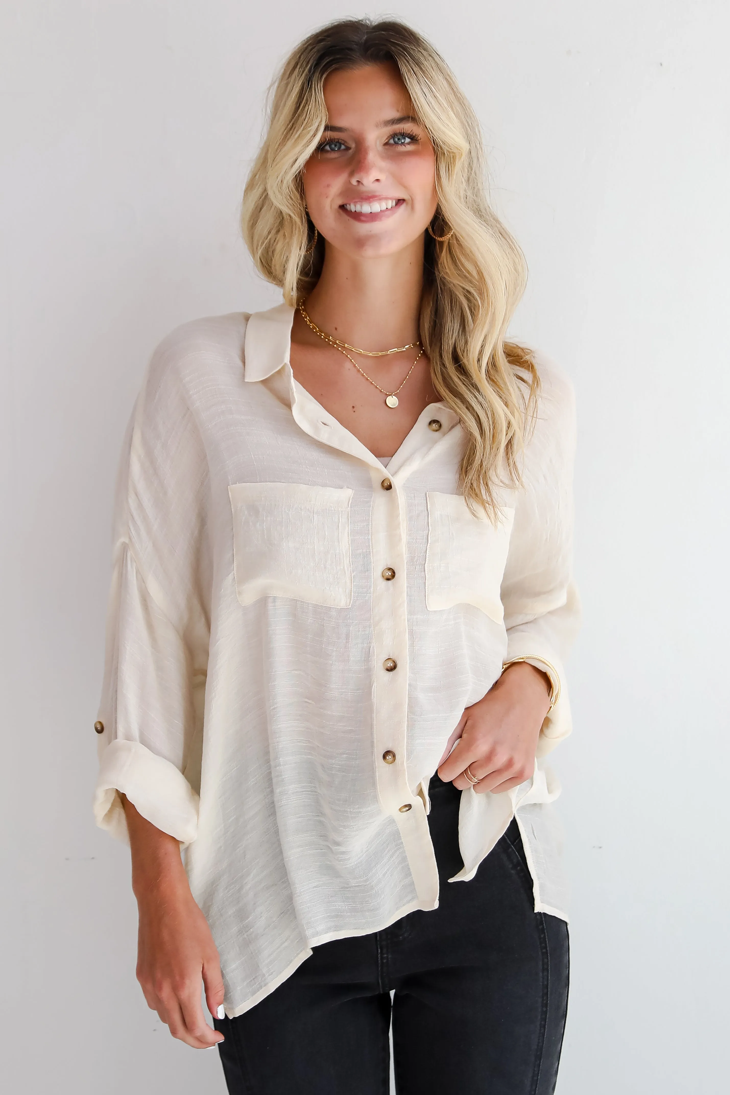 FINAL SALE - Compelling Composure Oversized Button-Up Blouse
