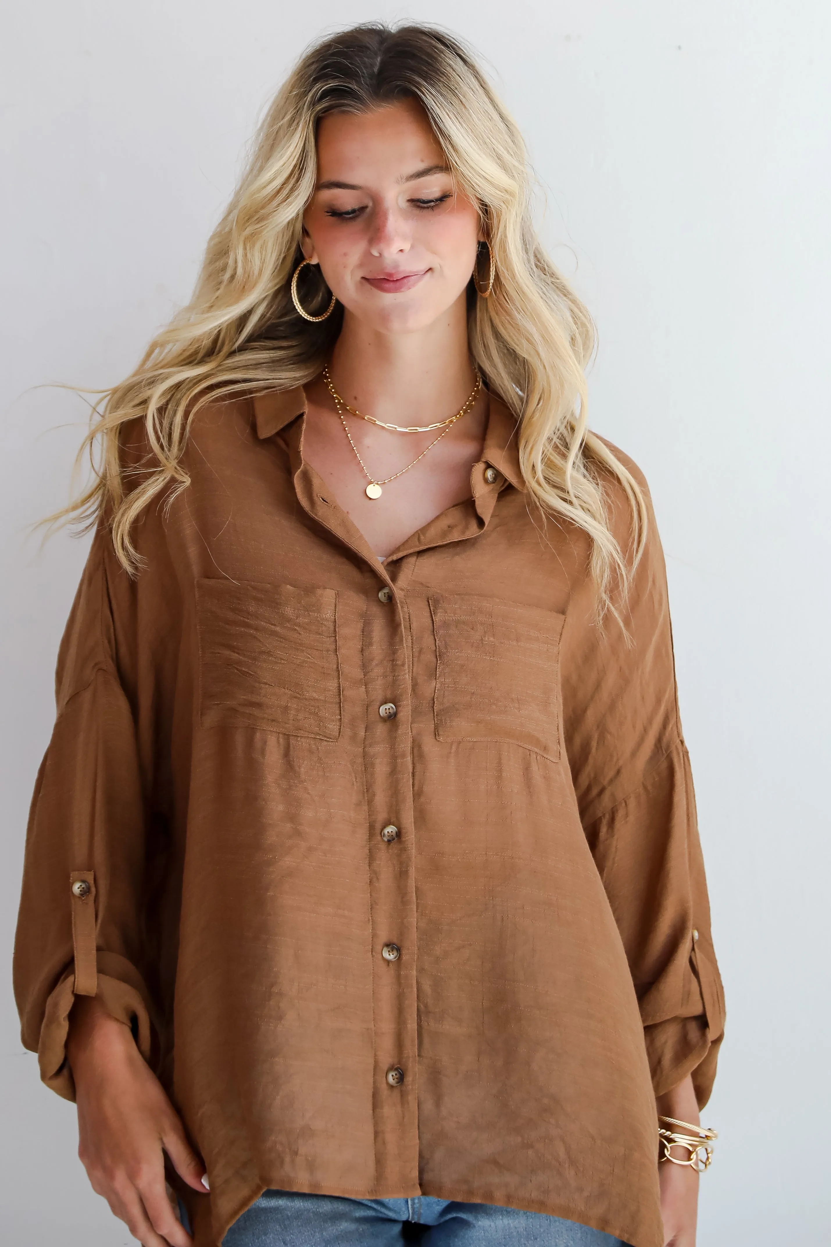 FINAL SALE - Compelling Composure Oversized Button-Up Blouse
