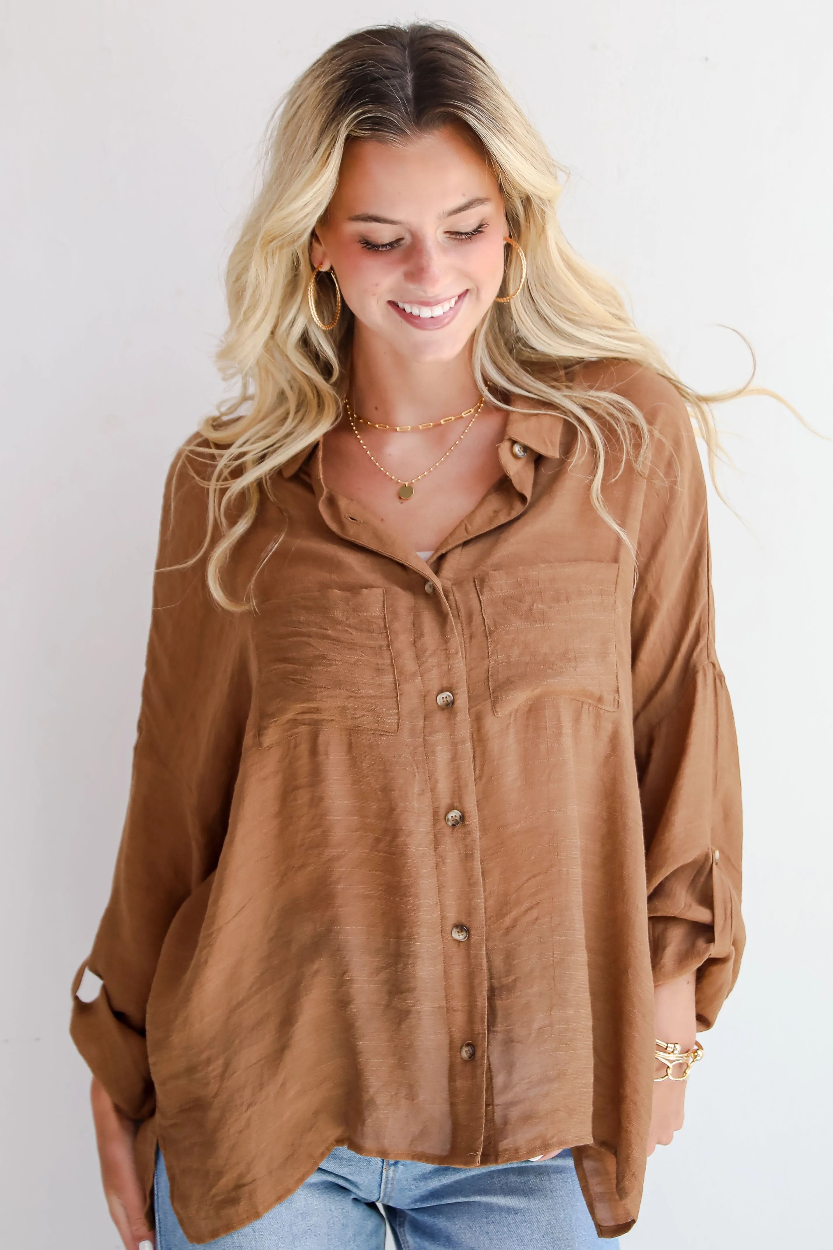 FINAL SALE - Compelling Composure Oversized Button-Up Blouse