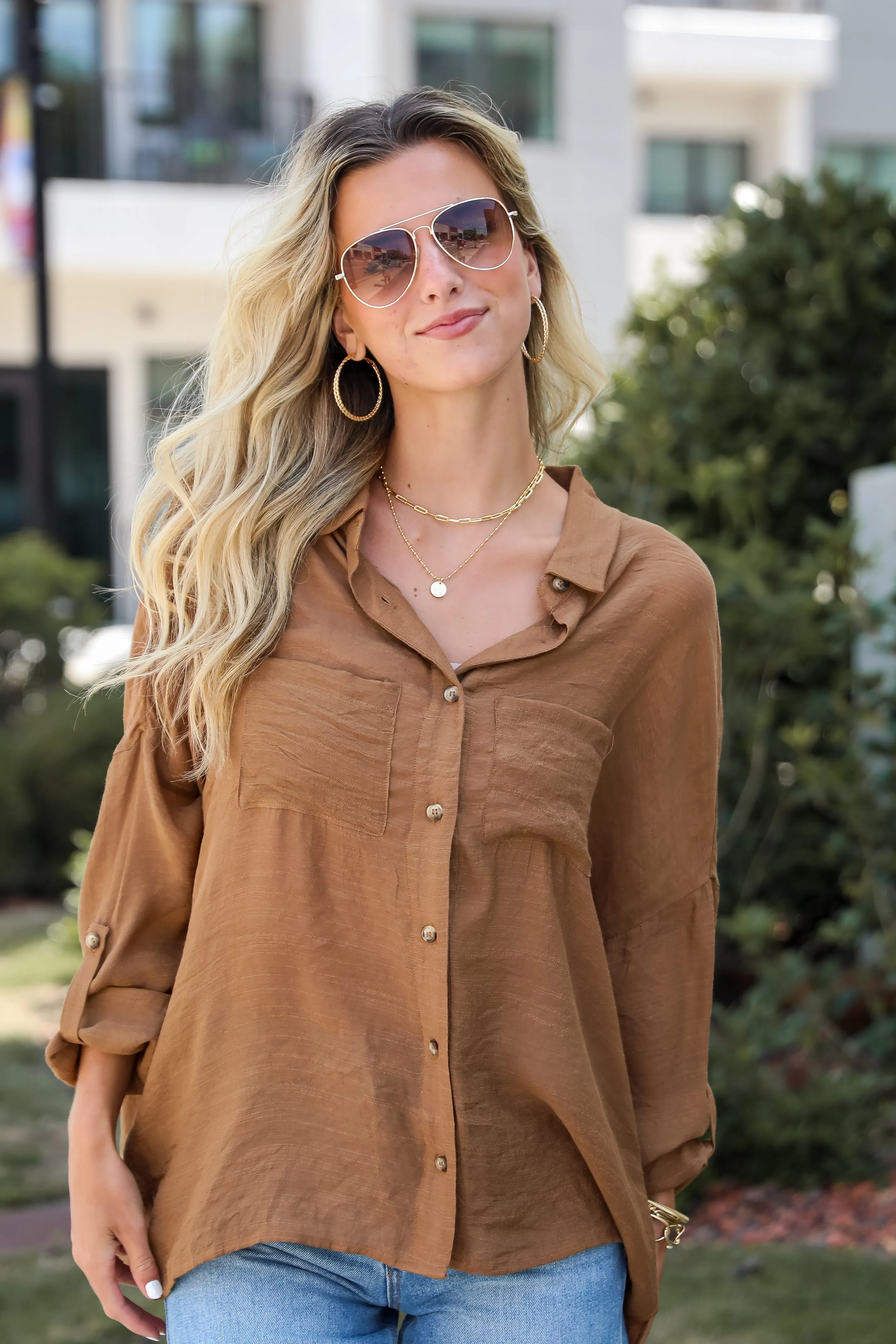 FINAL SALE - Compelling Composure Oversized Button-Up Blouse