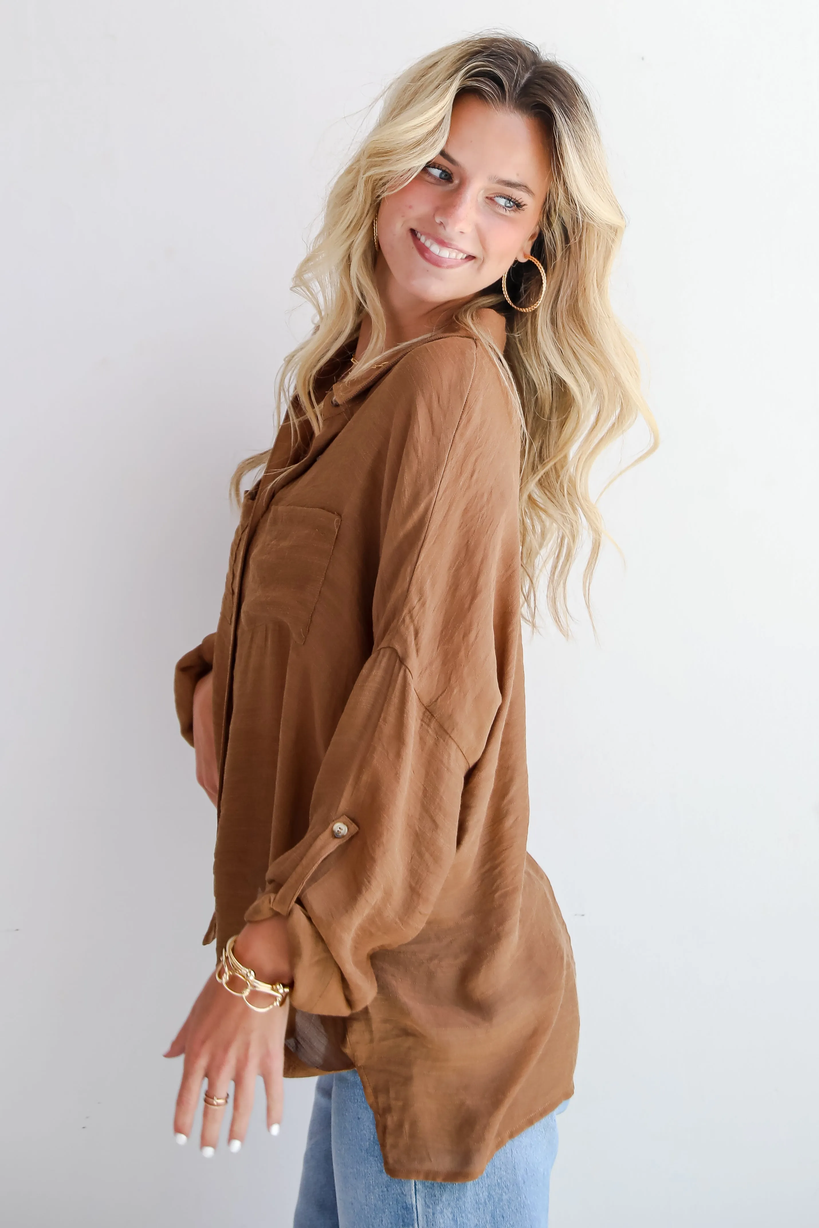 FINAL SALE - Compelling Composure Oversized Button-Up Blouse