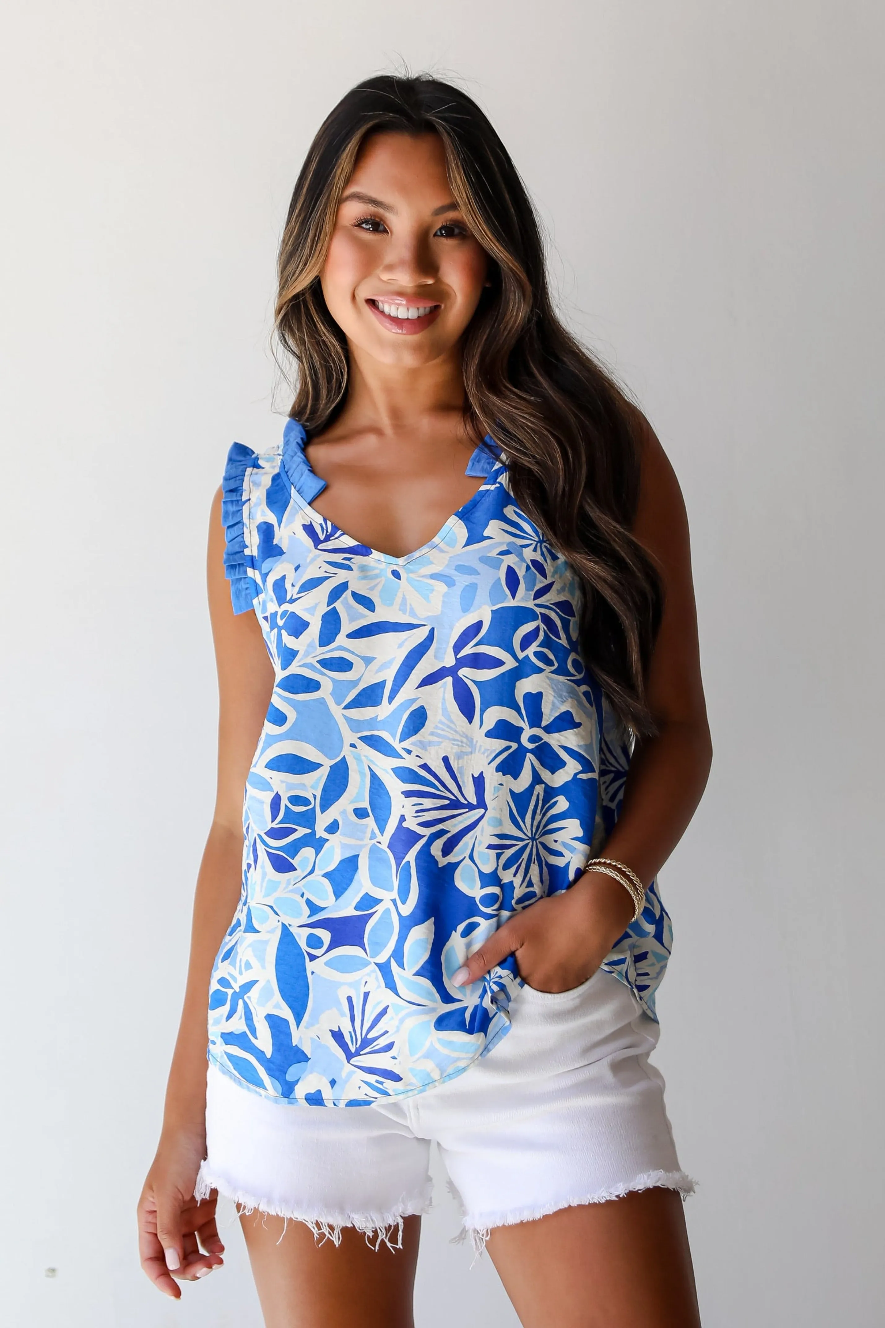 FINAL SALE - Immense Cuteness Blue Floral Sleeveless Blouse