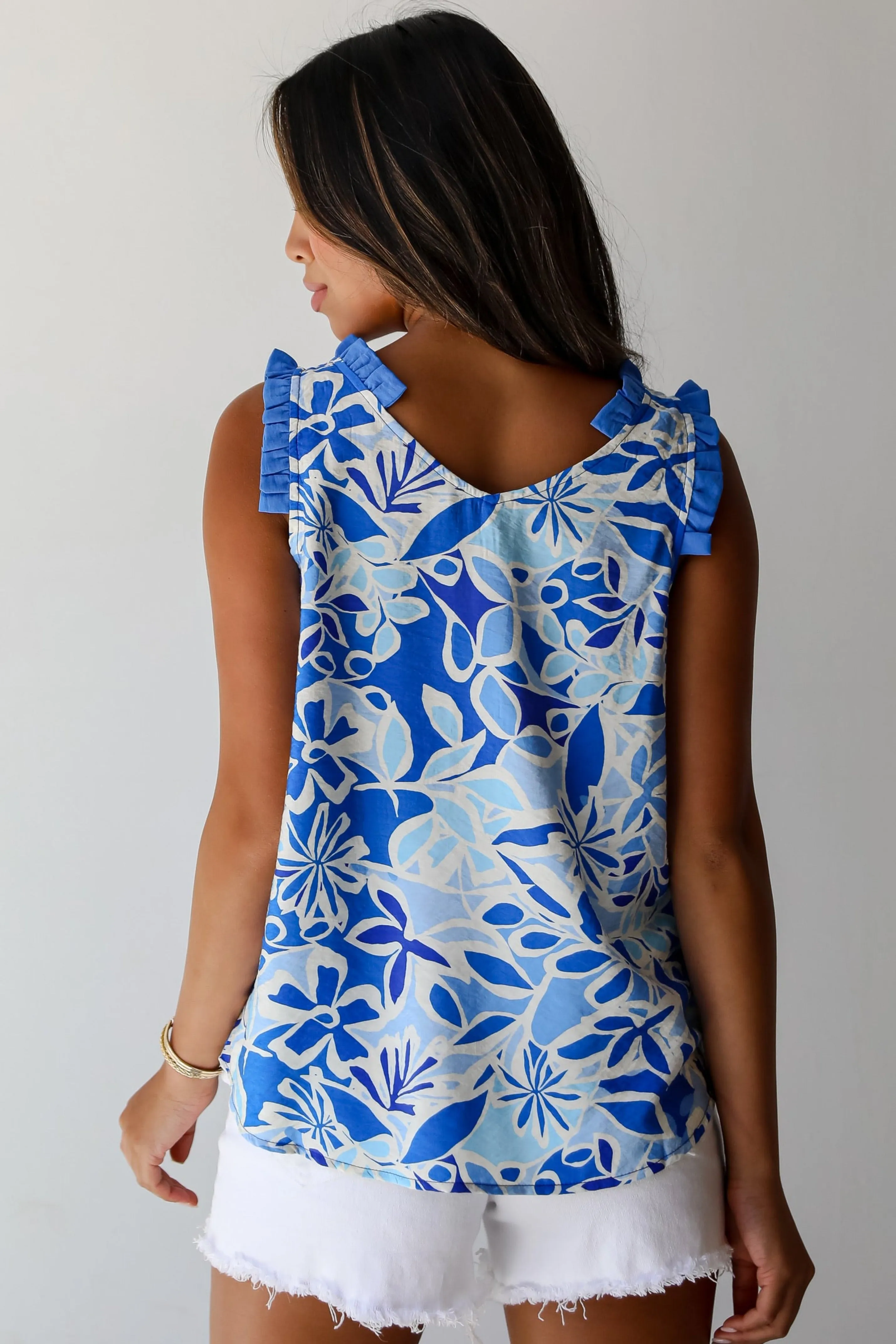 FINAL SALE - Immense Cuteness Blue Floral Sleeveless Blouse