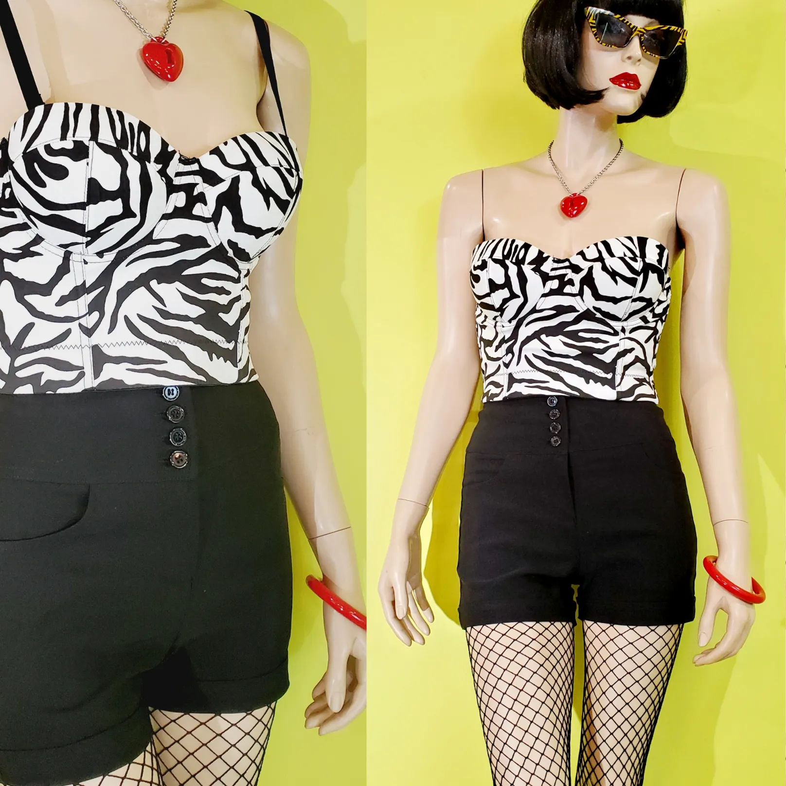Four Button High-Waist Shorts in Black - Size S