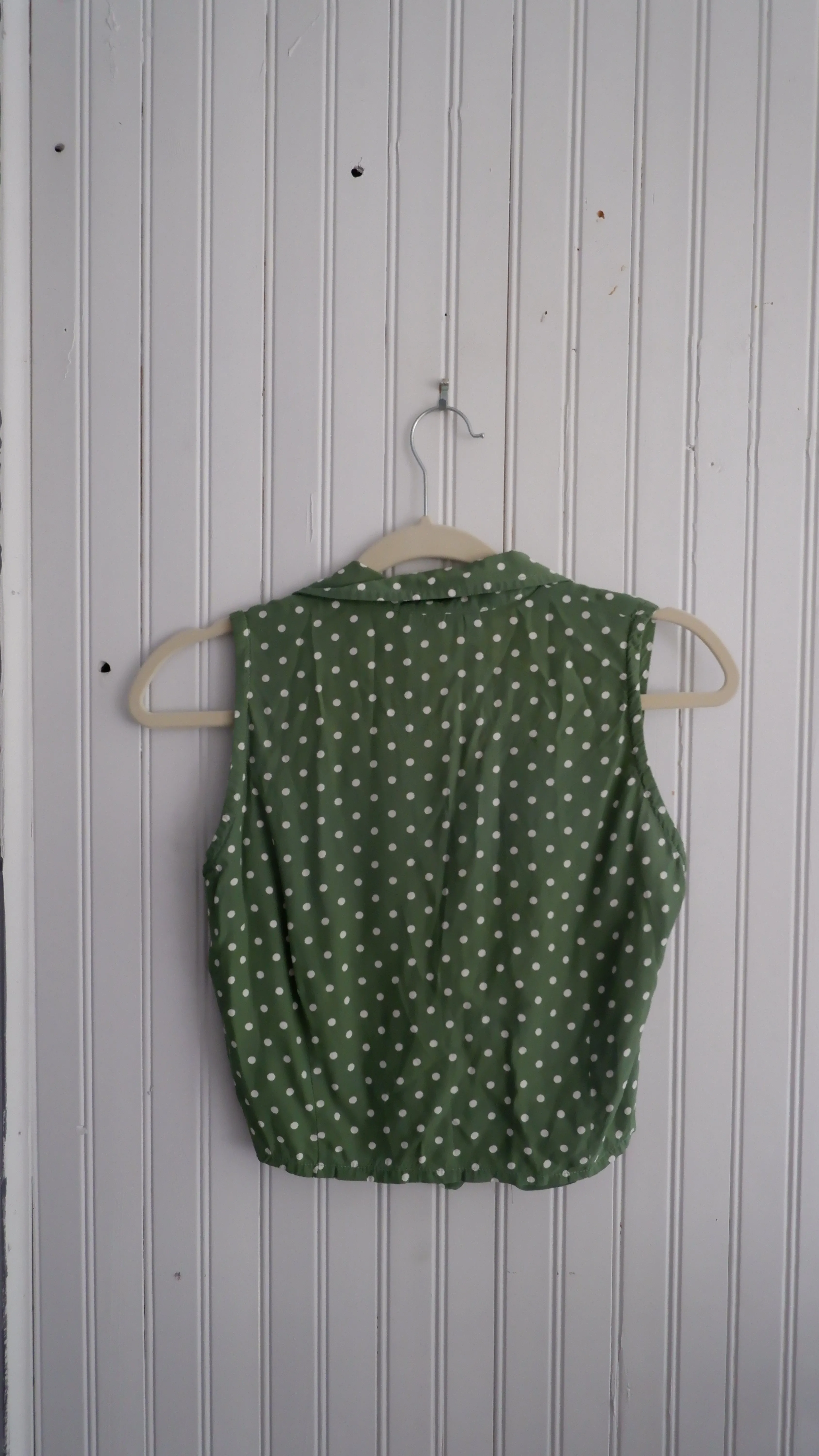 Green & White Cropped Tie-Front Blouse - S/M