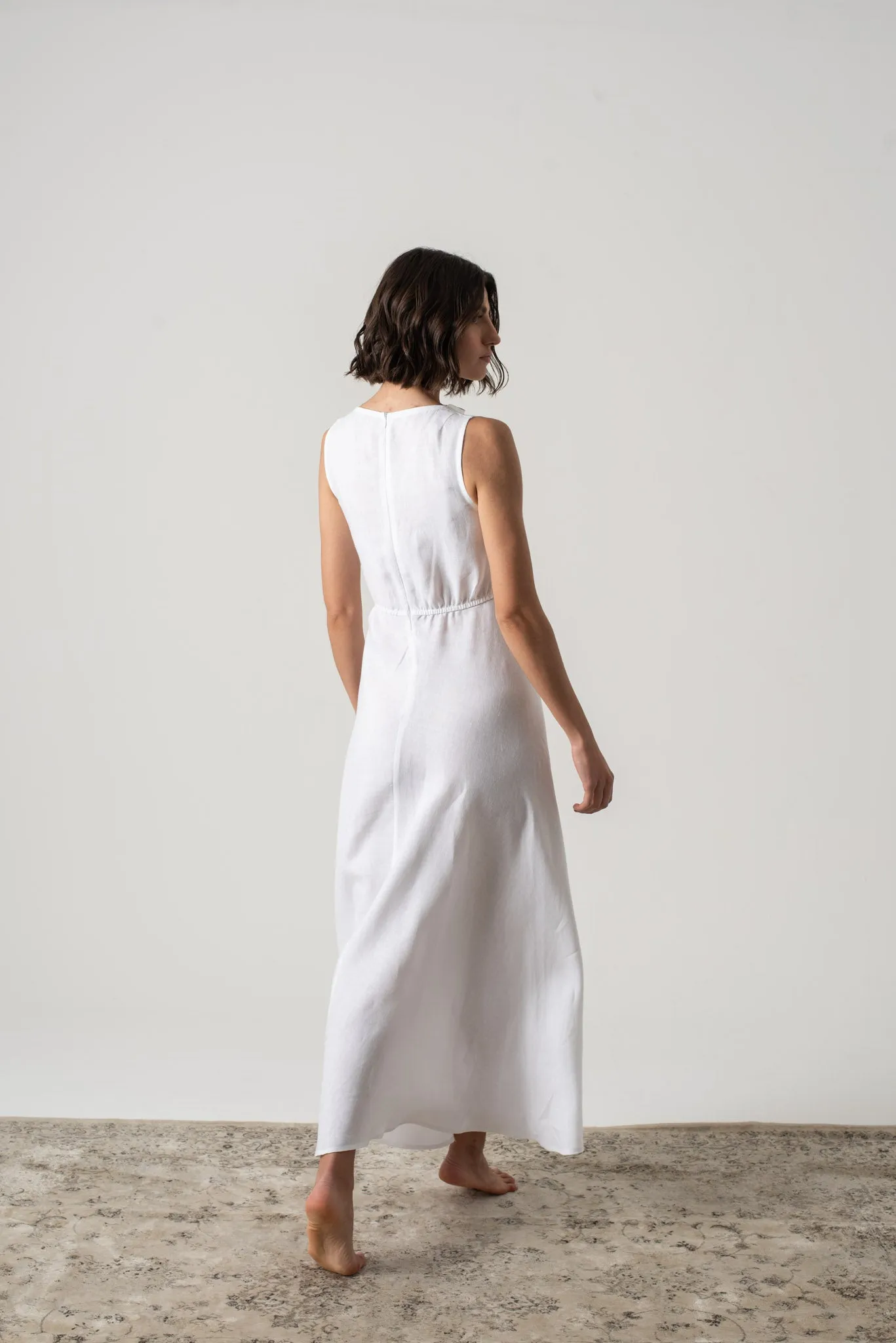 Hemming Linen Midi Dress White