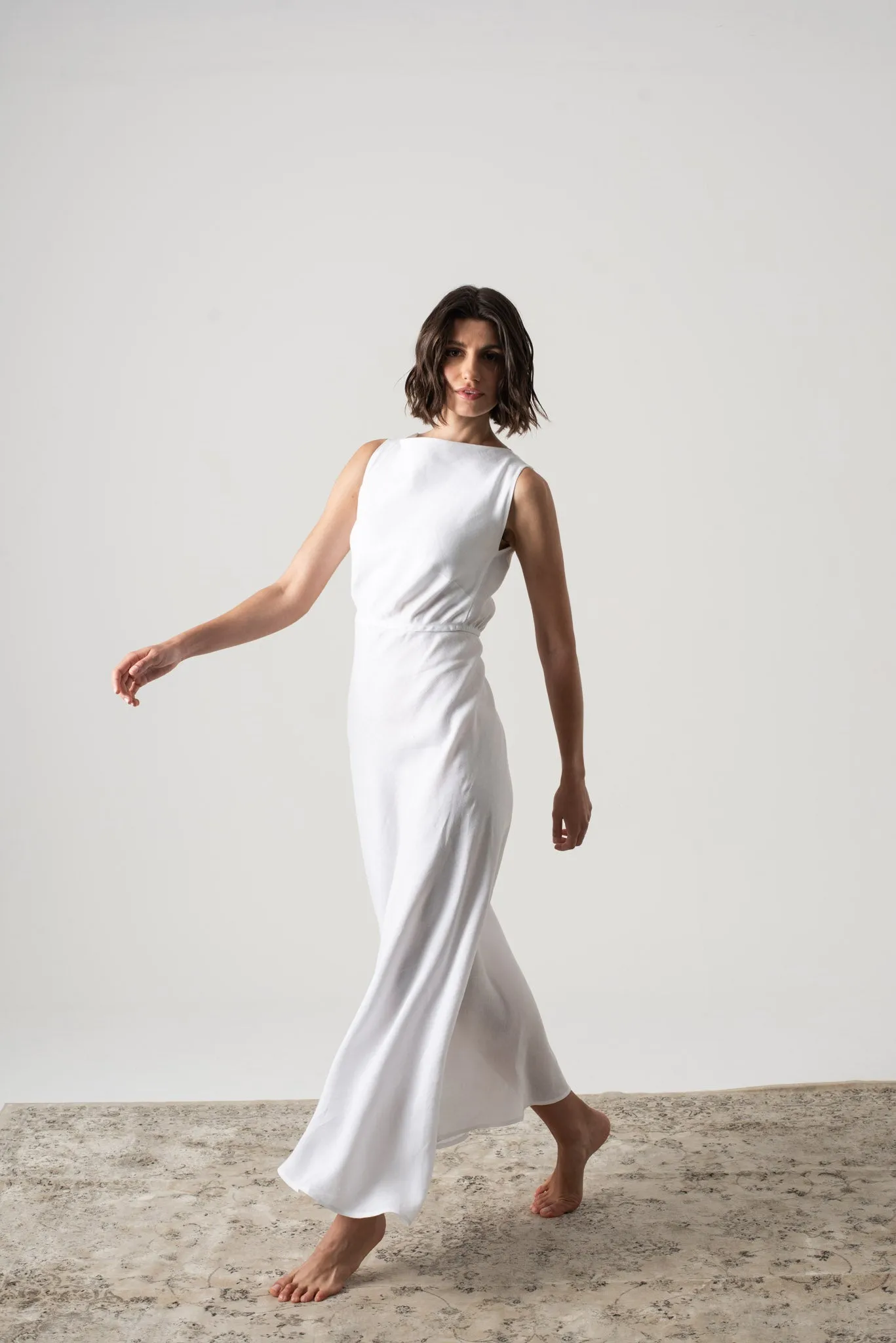 Hemming Linen Midi Dress White