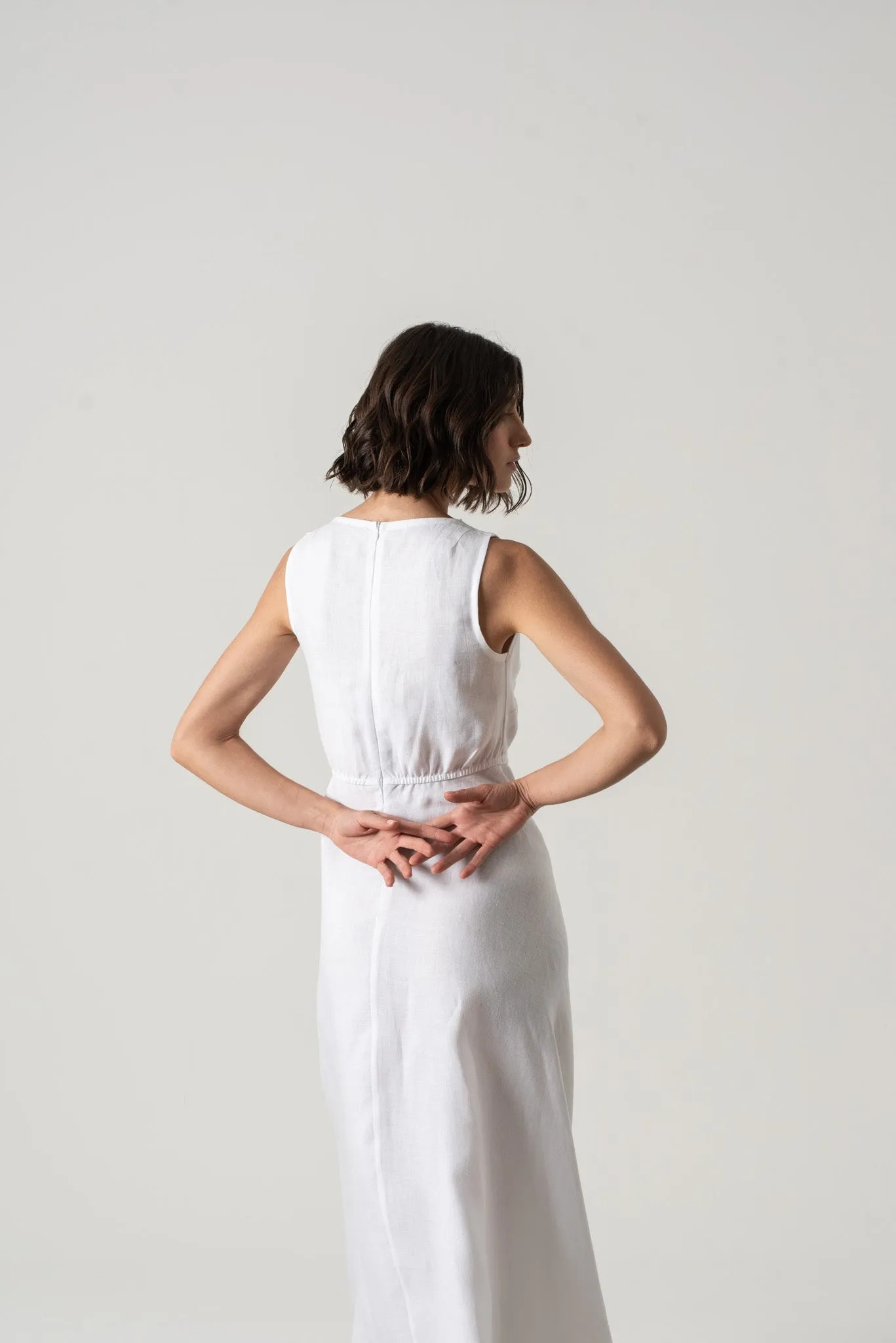 Hemming Linen Midi Dress White