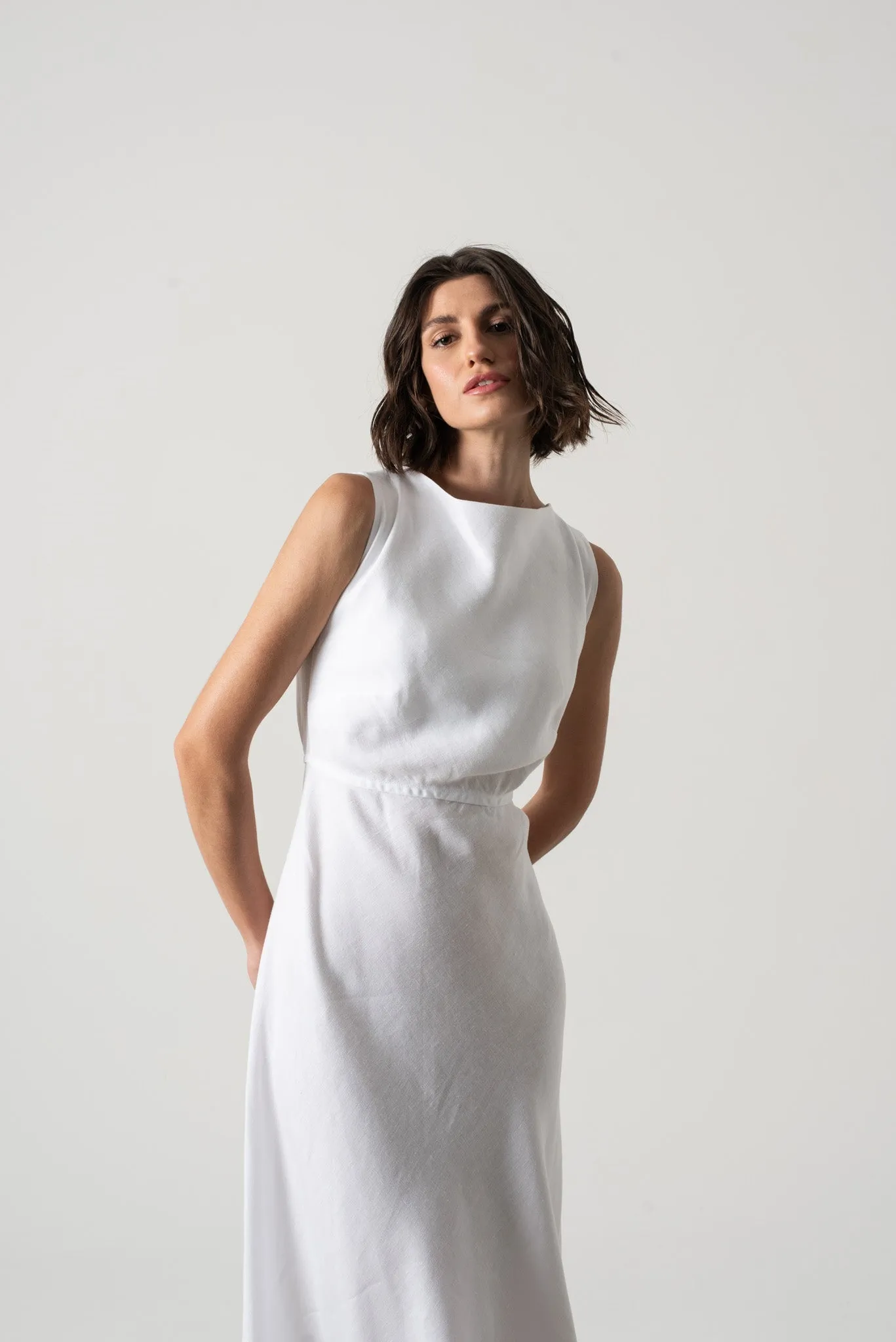 Hemming Linen Midi Dress White