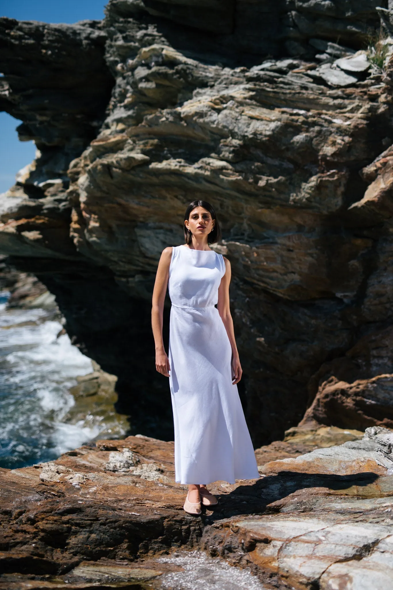 Hemming Linen Midi Dress White