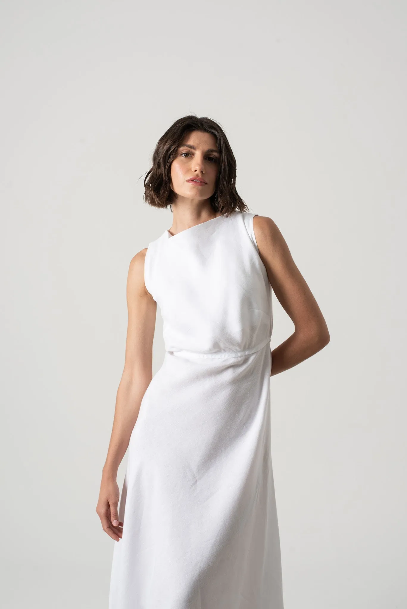 Hemming Linen Midi Dress White