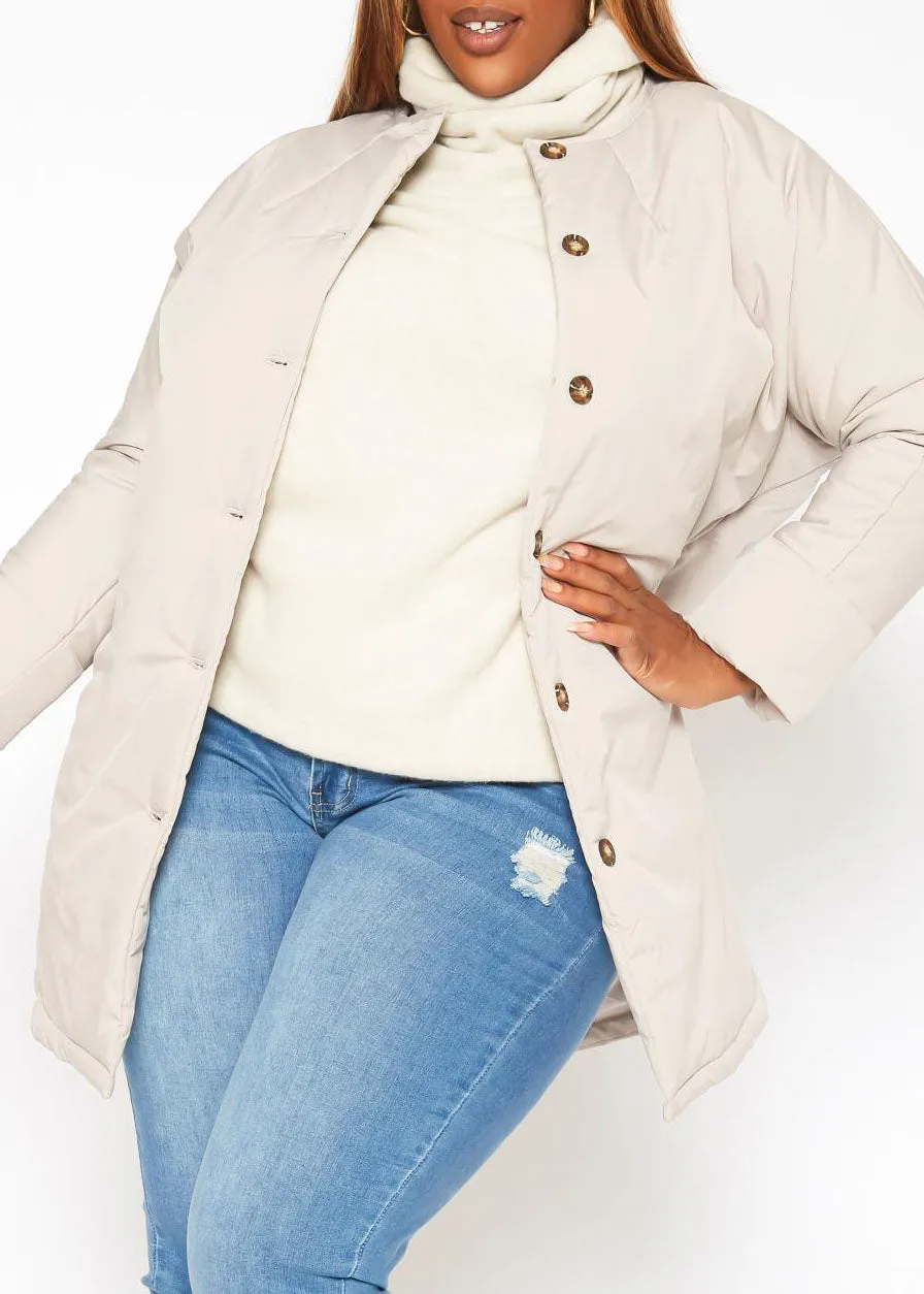 Hi Curvy Plus Size Women Mandolin Collar Puffer Jacket