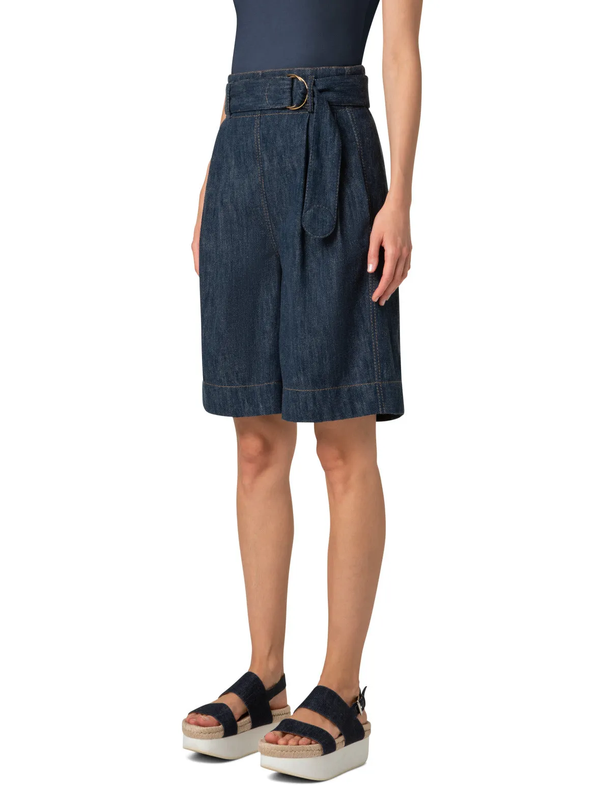 High-Waisted Bermuda Shorts in Sailor Denim