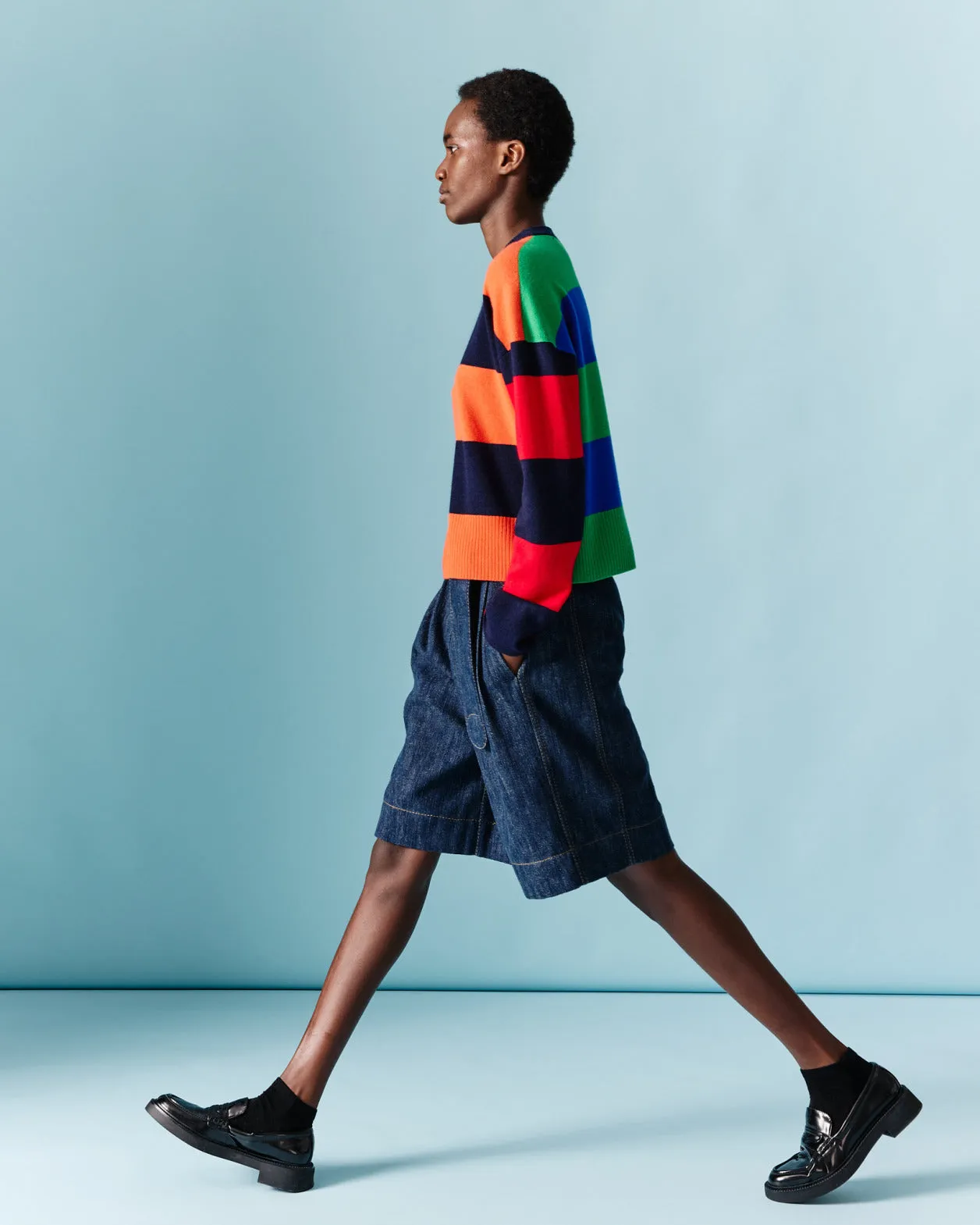 High-Waisted Bermuda Shorts in Sailor Denim