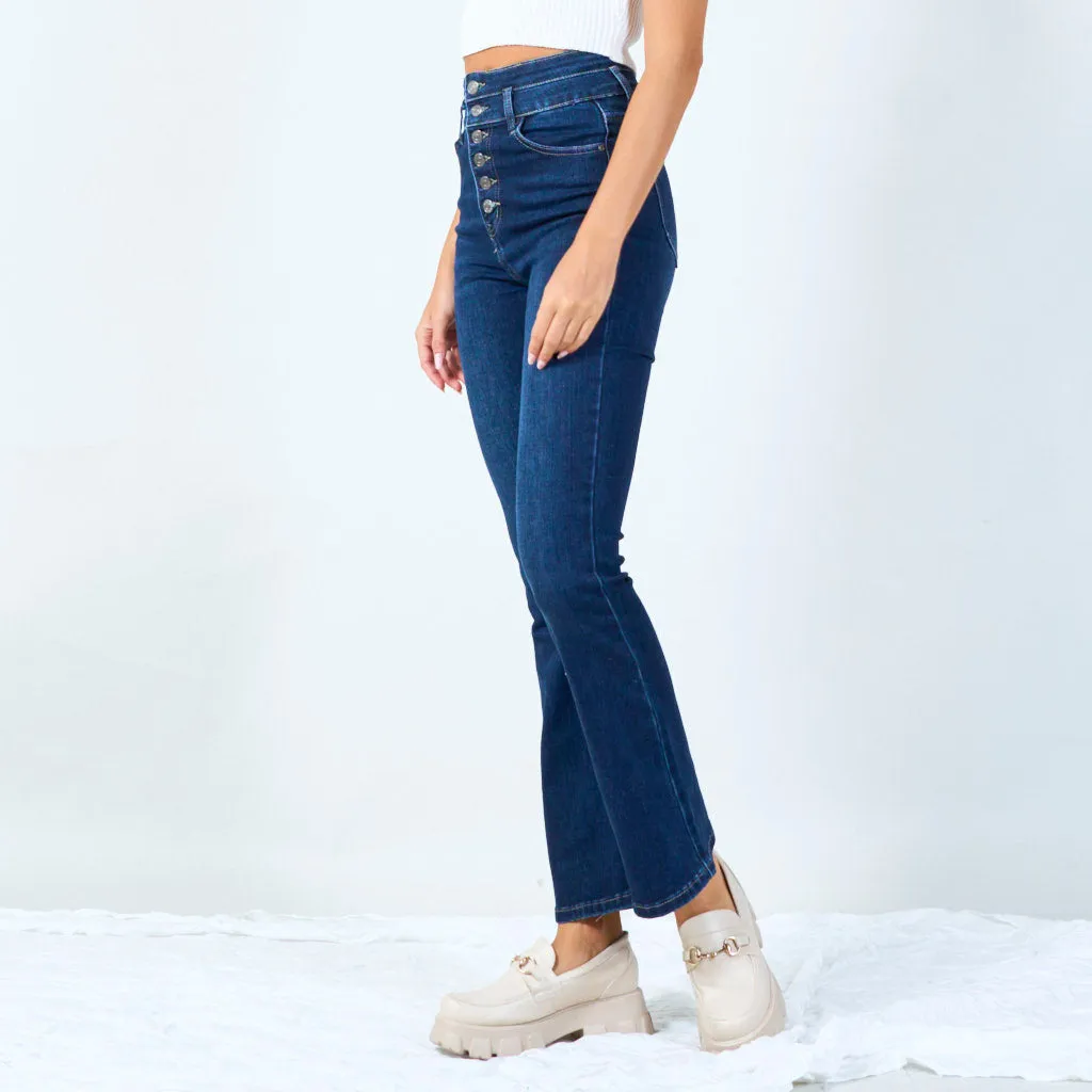 High-waisted button-front denim jeans wholesale