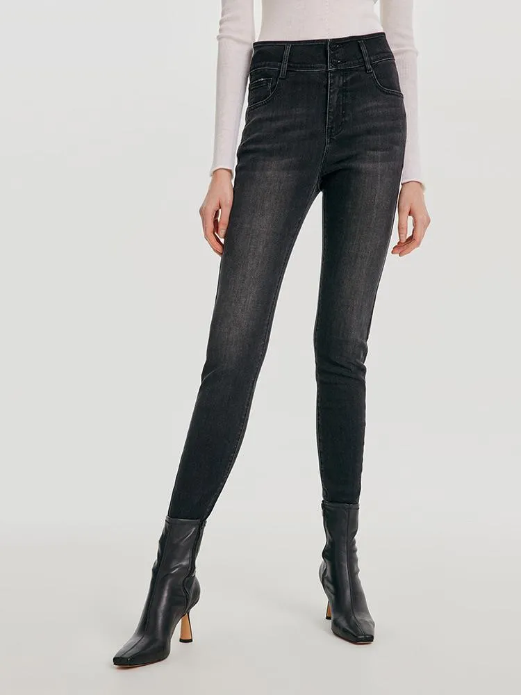 High Waisted Stretch Denim Leggings