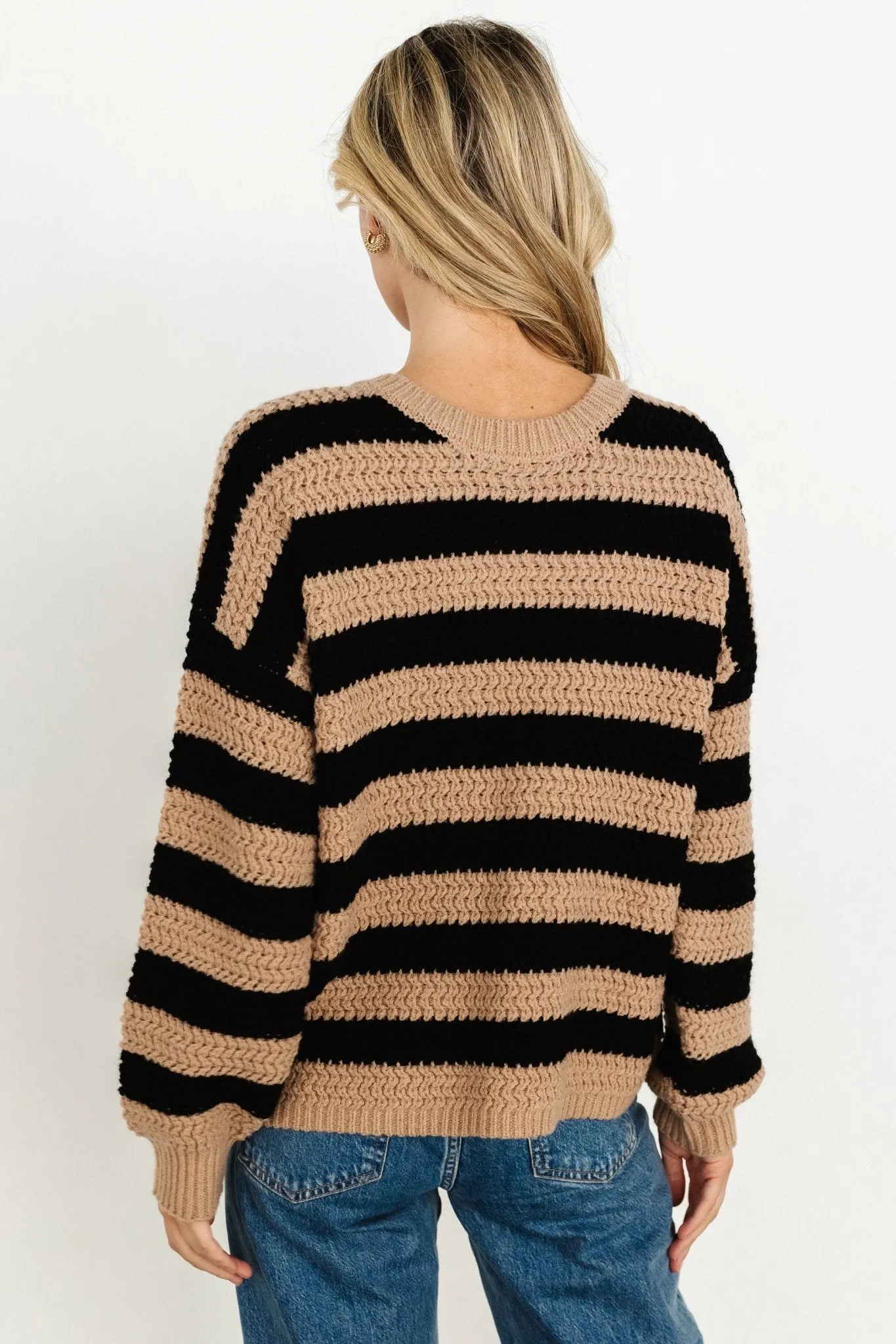 Liam Chunky Knit Sweater | Tan   Black