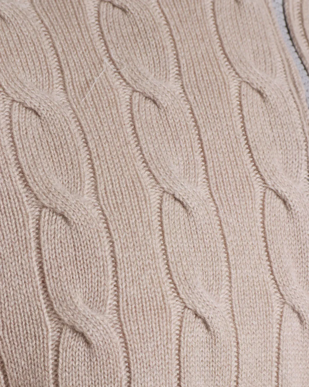 Light Tan Cashmere Cable Knit Quarter Zip Sweater