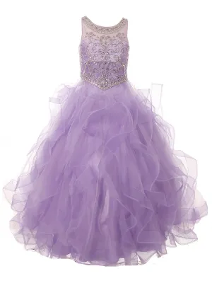 Little Girls Lilac Ocean Waves Rhinestone Scoop Neck Pageant Dress 2-6