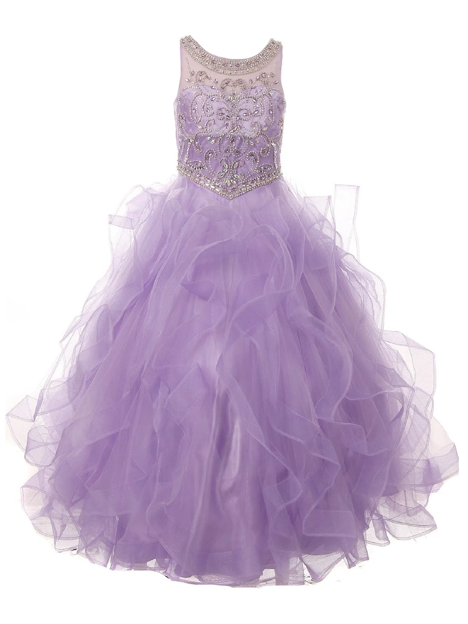 Little Girls Lilac Ocean Waves Rhinestone Scoop Neck Pageant Dress 2-6