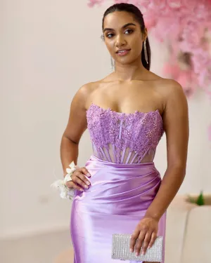 Madeline Corset Satin Gown - Lilac