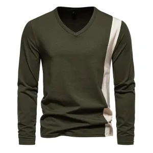 Men V-Neck Bicolor Long Sleeves T-Shirt