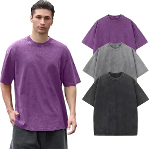 Men's Oversized Cotton T-Shirts Loose Fit Vintage Washed Tee Unisex Short Sleeve Casual Shirts Tops