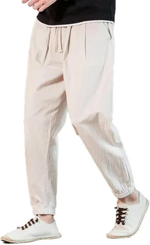 Men's Pants Spring Summer Casual Fit Chinese Style Korean Capri Harem Work Trousers Straight Trouser