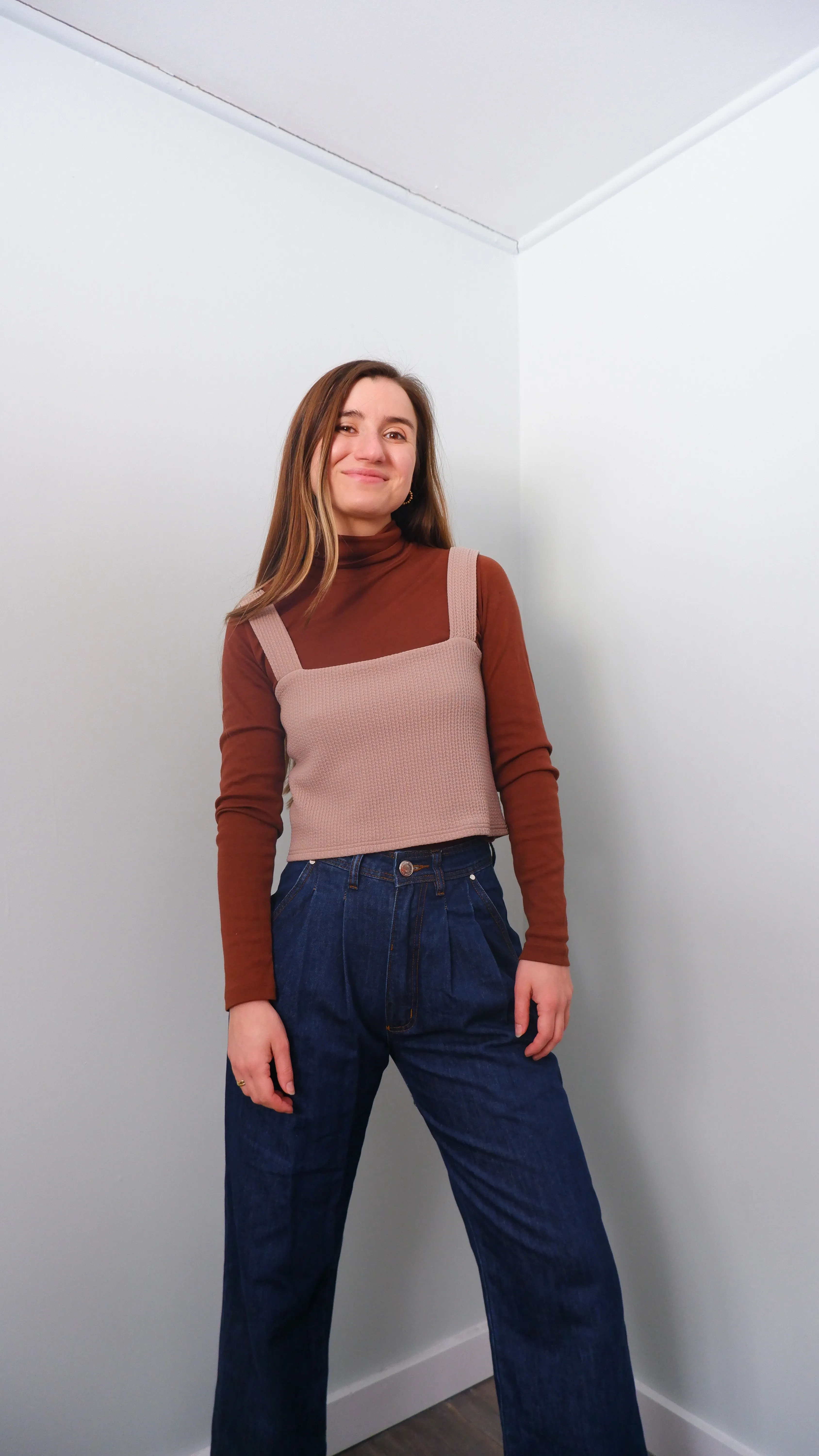 Mercedes Morin Litchi Waffle Knit Crop Top in Beige - M-XL