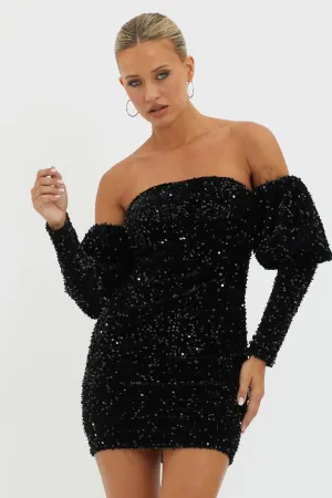 Merry & Bright Sequin Mini Dress Black