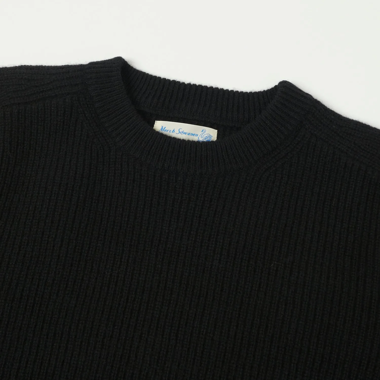 Merz b. Schwanen LOCC02 Ribbed Knit Crew Neck Pullover - Deep Black