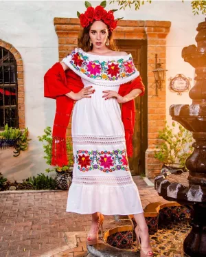 Mexican Luxury Fino Campesino Maxi Dress White