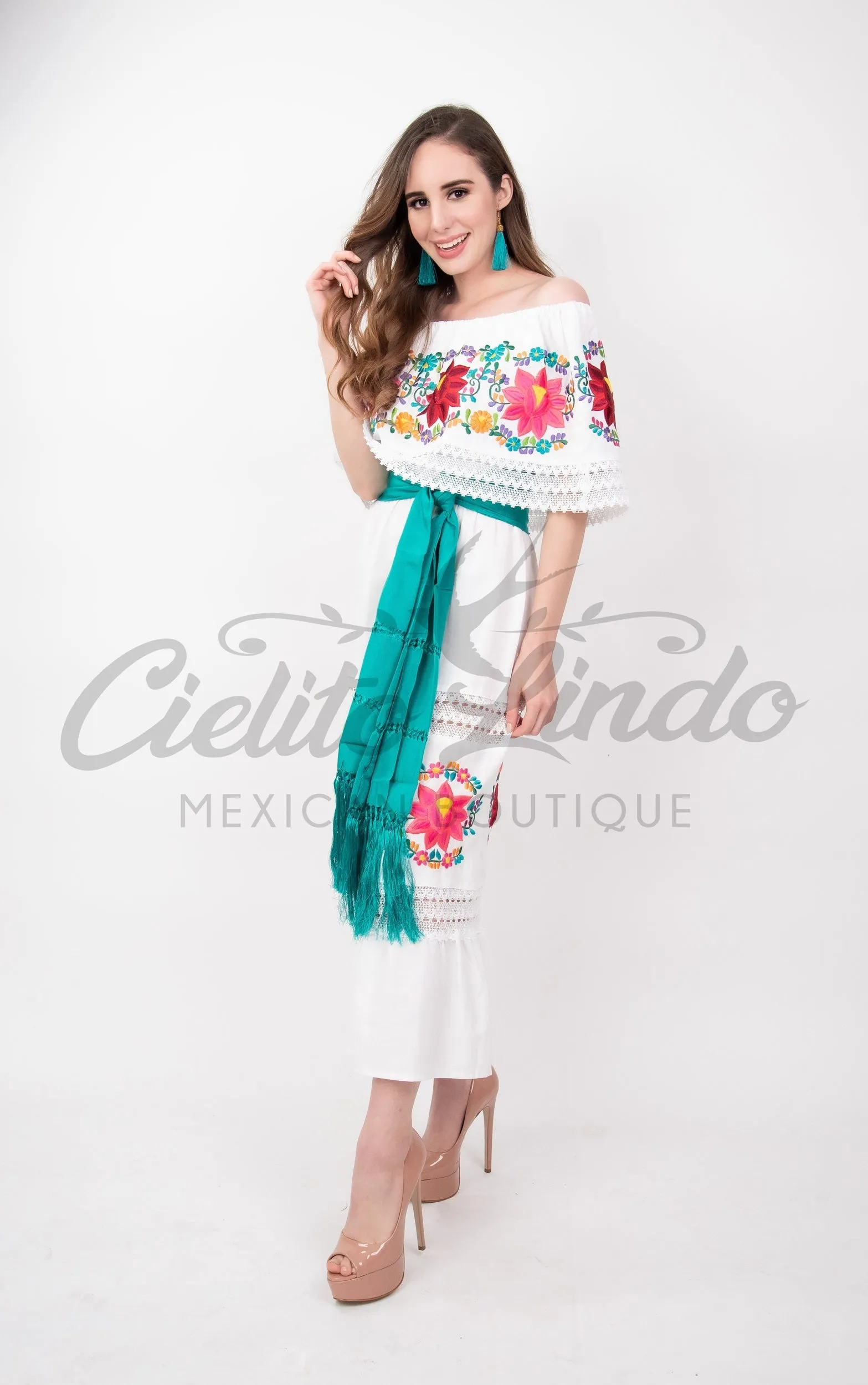 Mexican Luxury Fino Campesino Maxi Dress White
