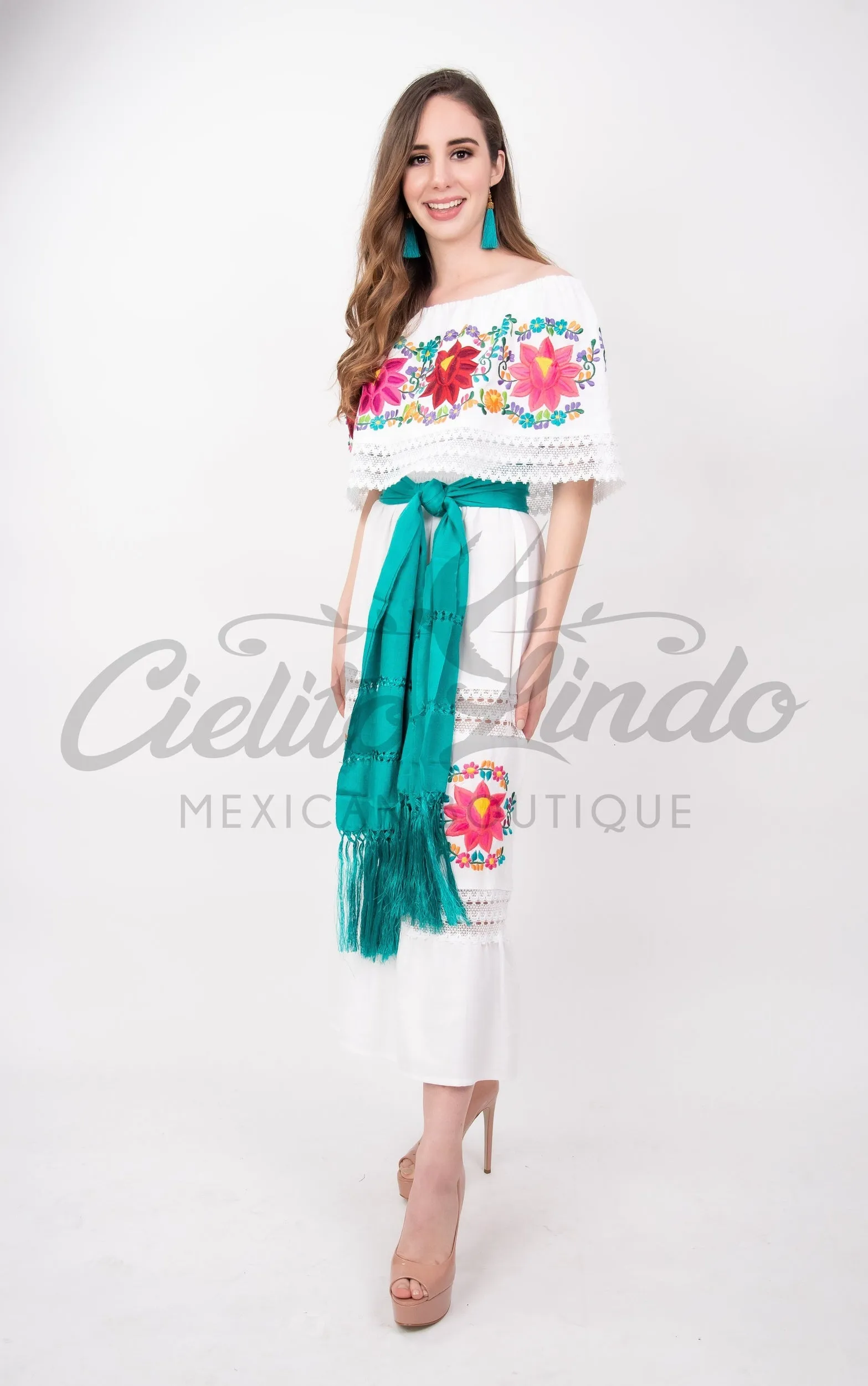 Mexican Luxury Fino Campesino Maxi Dress White