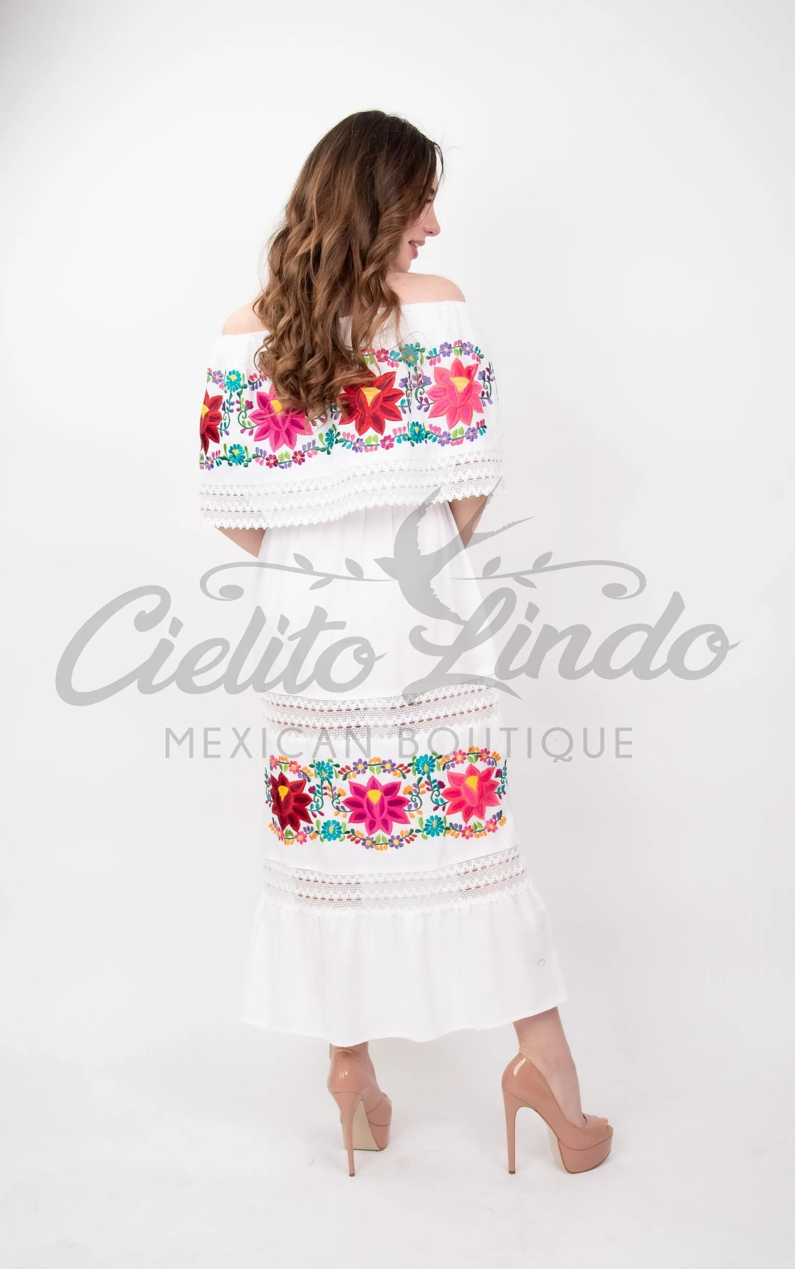 Mexican Luxury Fino Campesino Maxi Dress White