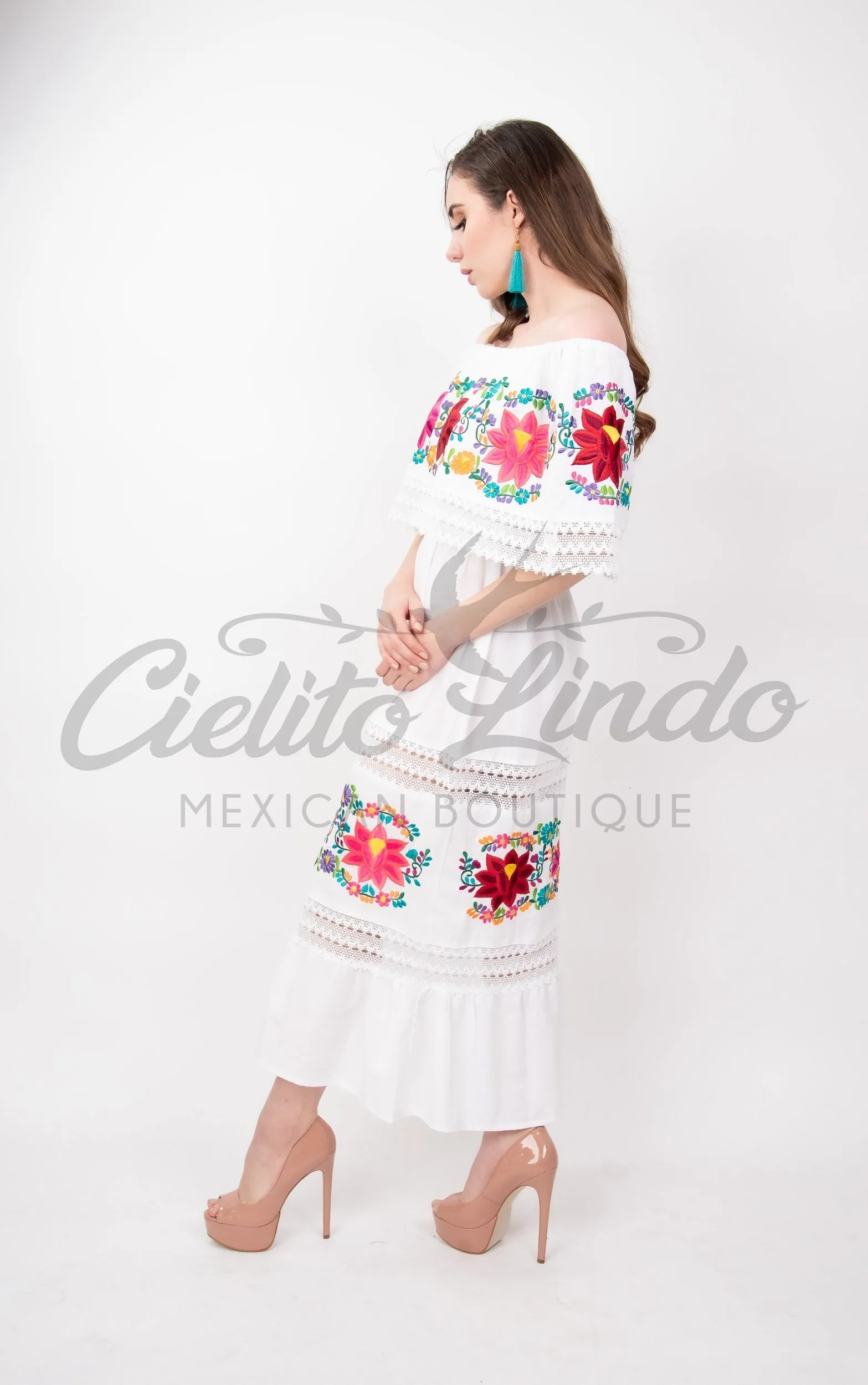 Mexican Luxury Fino Campesino Maxi Dress White