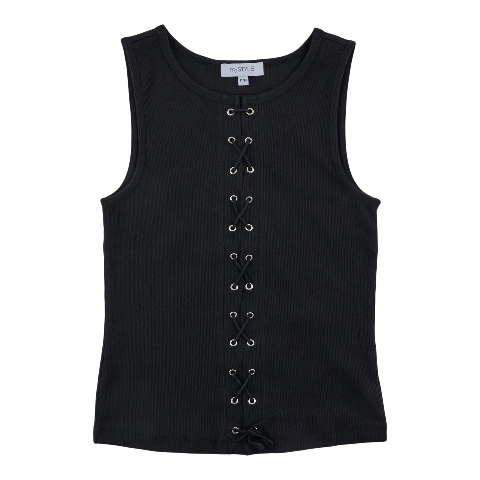 mySTYLE Women's Lace Up Ribbed Tank