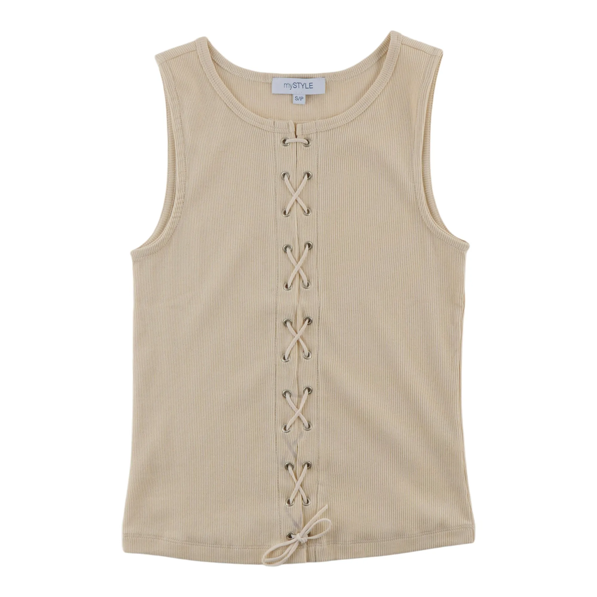 mySTYLE Women's Lace Up Ribbed Tank