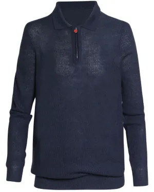 Navy Linen Blend Knit Quarter Zip Sweater