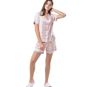 Pajamas Short Set Sleepwear Soft and Comfy Button Down Pink Butterfly