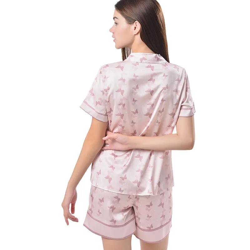 Pajamas Short Set Sleepwear Soft and Comfy Button Down Pink Butterfly