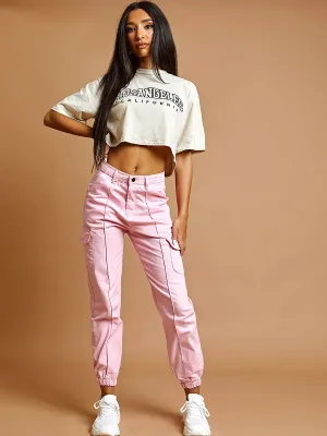 Pink Cargo Combat Pocket Jeans Trousers