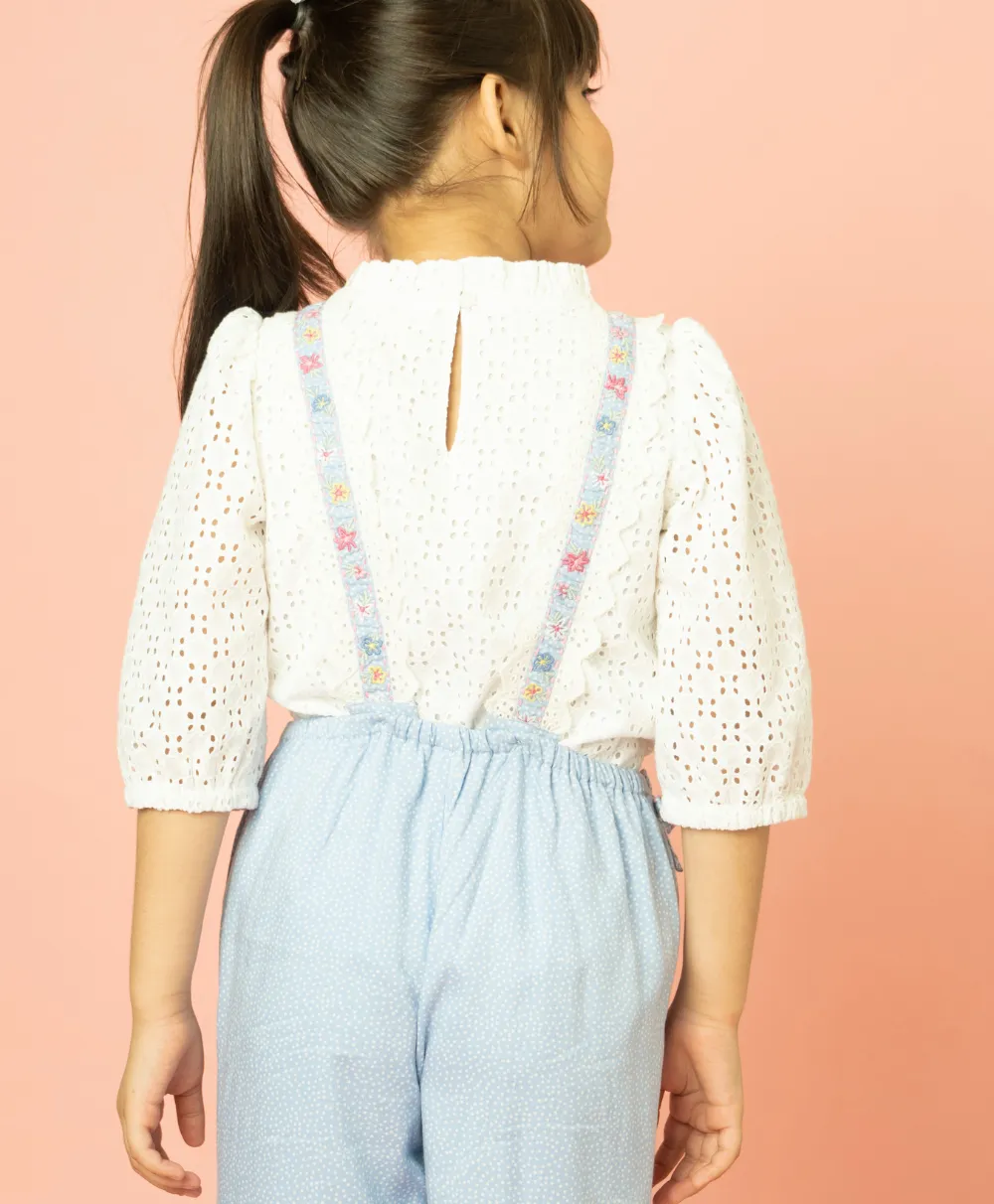 Polka Dot and Floral Embroidery Playsuit with a White Schiffley All-over Embroidery Top