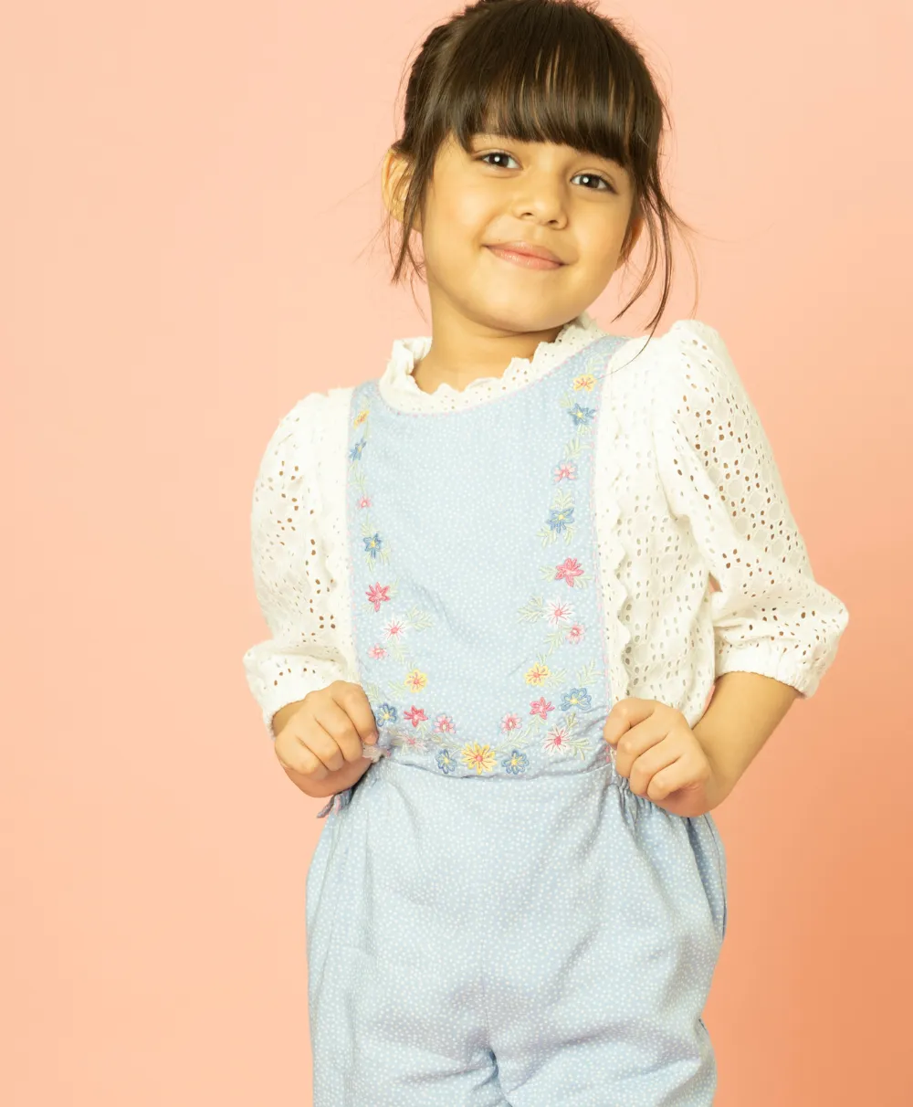 Polka Dot and Floral Embroidery Playsuit with a White Schiffley All-over Embroidery Top