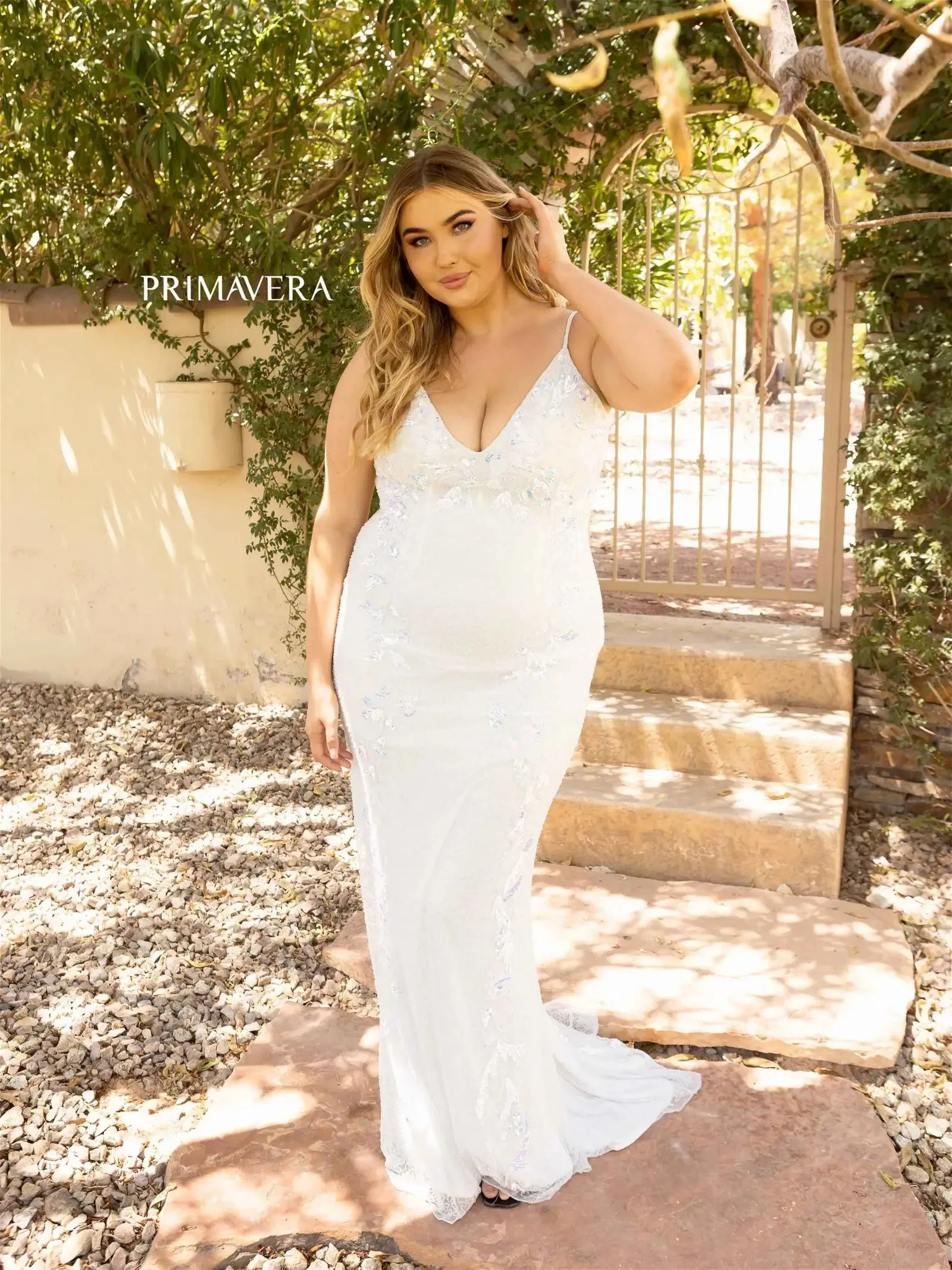 Primavera Couture 14005 Size 22 Peacock Long Beaded Sequin Fitted Plus Size Prom Dress Formal Gown