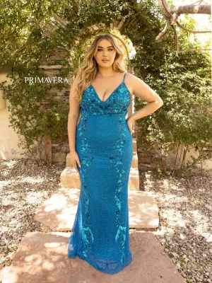 Primavera Couture 14005 Size 22 Peacock Long Beaded Sequin Fitted Plus Size Prom Dress Formal Gown