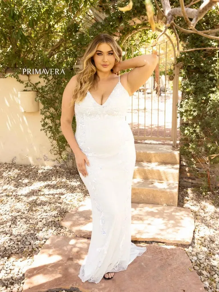 Primavera Couture 14005 Size 22 Peacock Long Beaded Sequin Fitted Plus Size Prom Dress Formal Gown
