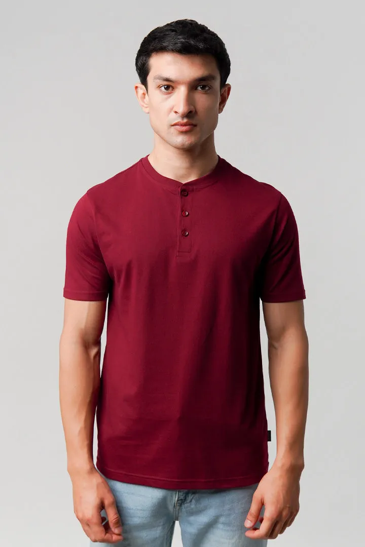 Regular Fit Henley T-Shirt - Maroon